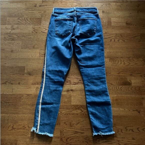 Abercrombie Harper Low Rise Ankle Jeans Denim 26 2R Blue Tan Gold Stripe Raw hem - Picture 5 of 7
